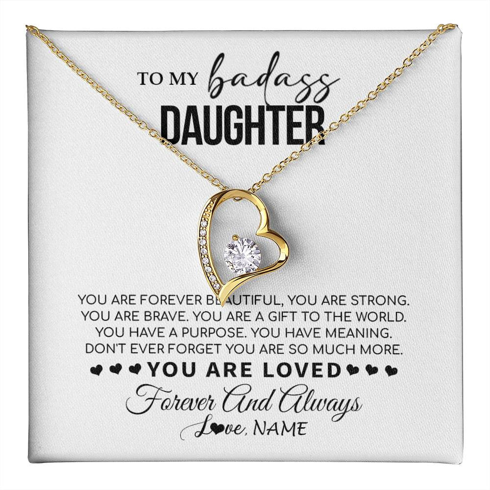 Forever Love Necklace 18K Yellow Gold Finish | 1 | Personalized To My Daughter Necklace From Mom Dad Mother You Are Forever Beautiful Daughter Birthday Graduation Christmas Customized Gift Box Message Card | teecentury