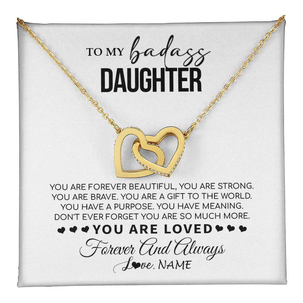 Interlocking Hearts Necklace 18K Yellow Gold Finish | 1 | Personalized To My Daughter Necklace From Mom Dad Mother You Are Forever Beautiful Daughter Birthday Graduation Christmas Customized Gift Box Message Card | teecentury