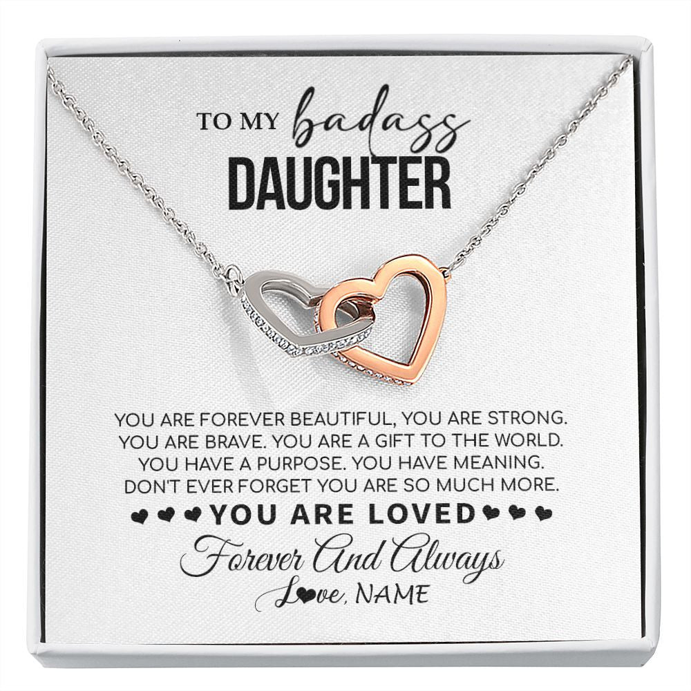 Interlocking Hearts Necklace | Personalized To My Daughter Necklace From Mom Dad Mother You Are Forever Beautiful Daughter Birthday Graduation Christmas Customized Gift Box Message Card | teecentury