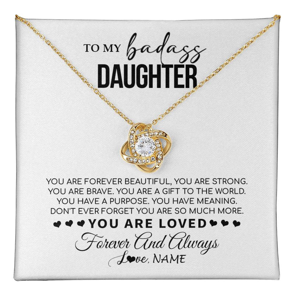 Love Knot Necklace 18K Yellow Gold Finish | 1 | Personalized To My Daughter Necklace From Mom Dad Mother You Are Forever Beautiful Daughter Birthday Graduation Christmas Customized Gift Box Message Card | teecentury