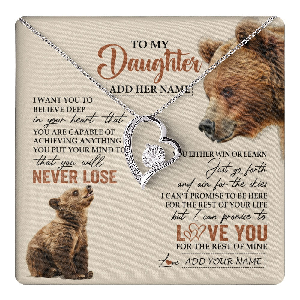 Forever Love Necklace 14K White Gold Finish | 1 | Personalized To My Daughter Necklace From Mom Dad Mother You Will Never Lose Bear Daughter Birthday Gifts Graduation Christmas Custom Gift Box Message Card | teecentury.myshopify