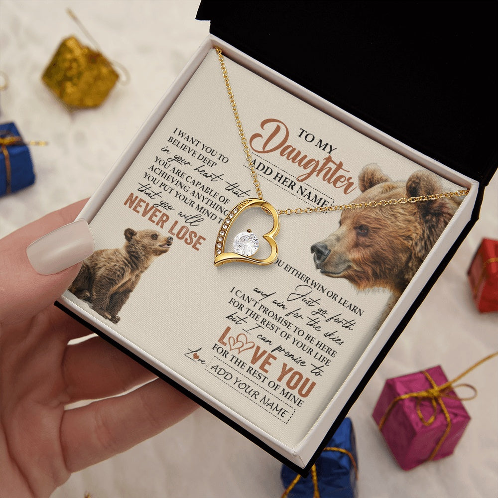 Forever Love Necklace 18K Yellow Gold Finish | 2 | Personalized To My Daughter Necklace From Mom Dad Mother You Will Never Lose Bear Daughter Birthday Gifts Graduation Christmas Custom Gift Box Message Card | teecentury.myshopify