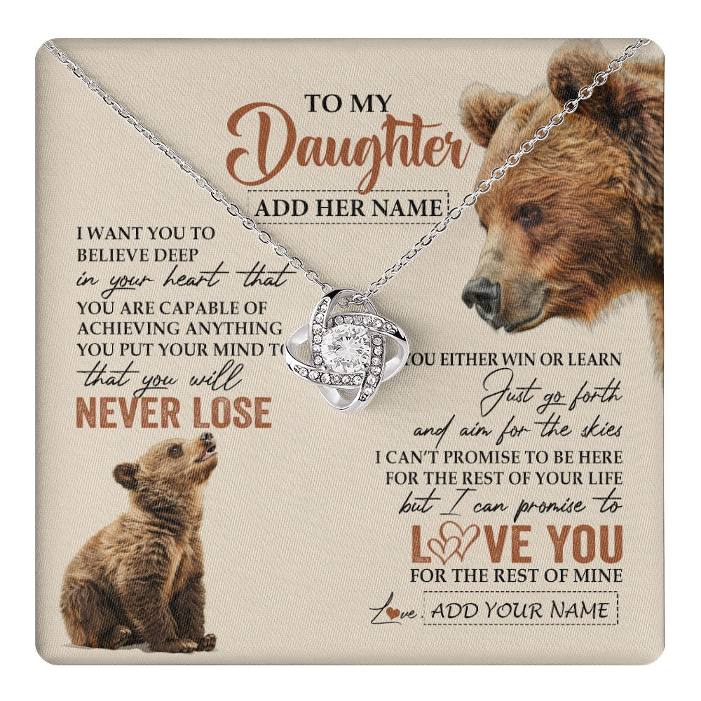 Love Knot Necklace 14K White Gold Finish | 1 | Personalized To My Daughter Necklace From Mom Dad Mother You Will Never Lose Bear Daughter Birthday Gifts Graduation Christmas Custom Gift Box Message Card | teecentury.myshopify