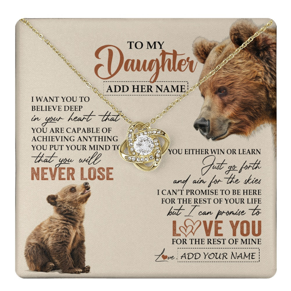 Love Knot Necklace 18K Yellow Gold Finish | 1 | Personalized To My Daughter Necklace From Mom Dad Mother You Will Never Lose Bear Daughter Birthday Gifts Graduation Christmas Custom Gift Box Message Card | teecentury.myshopify