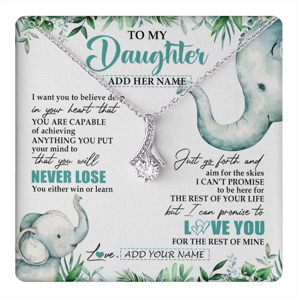 Alluring Beauty Necklace 14K White Gold Finish | 1 | Personalized To My Daughter Necklace From Mom Dad Mother You Will Never Lose Elephant Daughter Birthday Gifts Graduation Christmas Gift Box Message Card | teecentury
