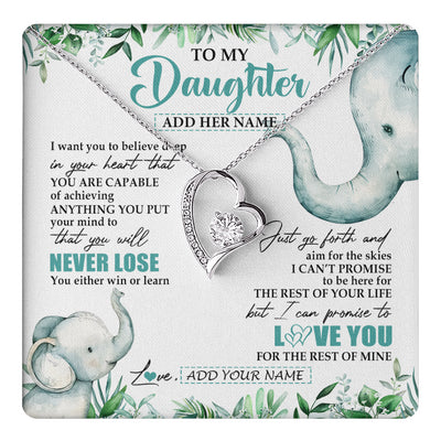 Forever Love Necklace 14K White Gold Finish | 1 | Personalized To My Daughter Necklace From Mom Dad Mother You Will Never Lose Elephant Daughter Birthday Gifts Graduation Christmas Gift Box Message Card | teecentury