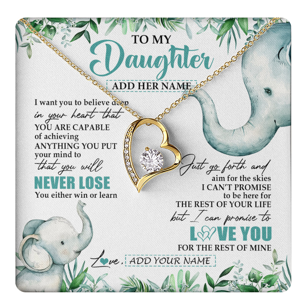 Forever Love Necklace 18K Yellow Gold Finish | 1 | Personalized To My Daughter Necklace From Mom Dad Mother You Will Never Lose Elephant Daughter Birthday Gifts Graduation Christmas Gift Box Message Card | teecentury