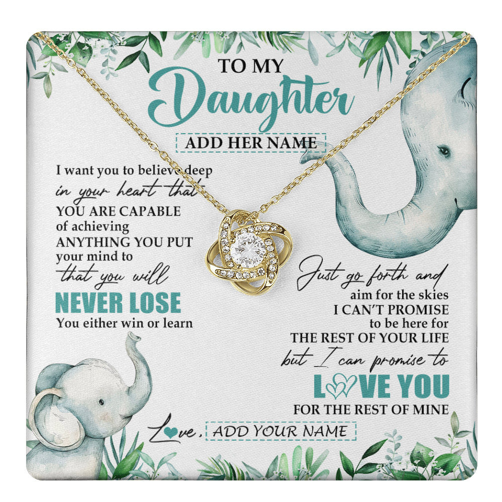 Love Knot Necklace 18K Yellow Gold Finish | 1 | Personalized To My Daughter Necklace From Mom Dad Mother You Will Never Lose Elephant Daughter Birthday Gifts Graduation Christmas Gift Box Message Card | teecentury