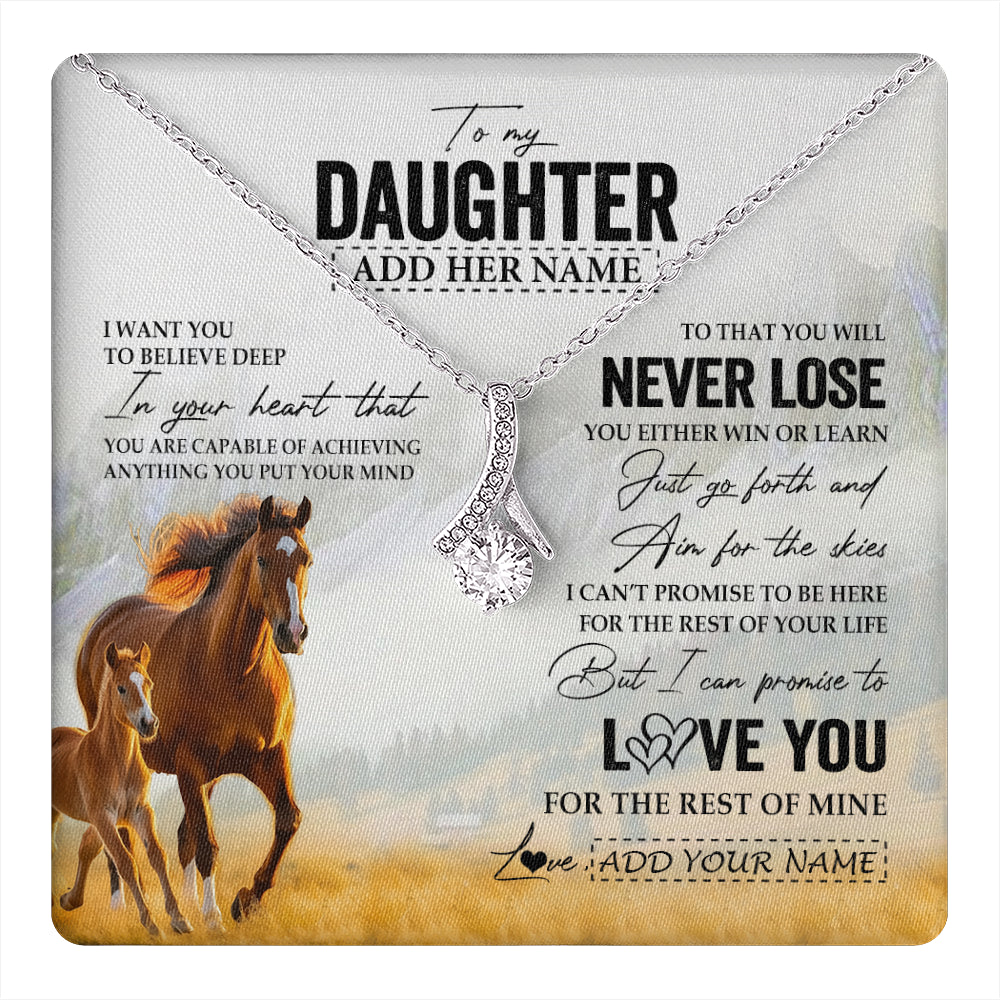 Alluring Beauty Necklace 14K White Gold Finish | 1 | Personalized To My Daughter Necklace From Mom Dad Mother You Will Never Lose Horse Daughter Birthday Gifts Graduation Christmas Custom Gift Box Message Card | teecentury
