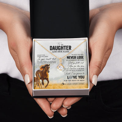 Alluring Beauty Necklace 18K Yellow Gold Finish | 2 | Personalized To My Daughter Necklace From Mom Dad Mother You Will Never Lose Horse Daughter Birthday Gifts Graduation Christmas Custom Gift Box Message Card | teecentury