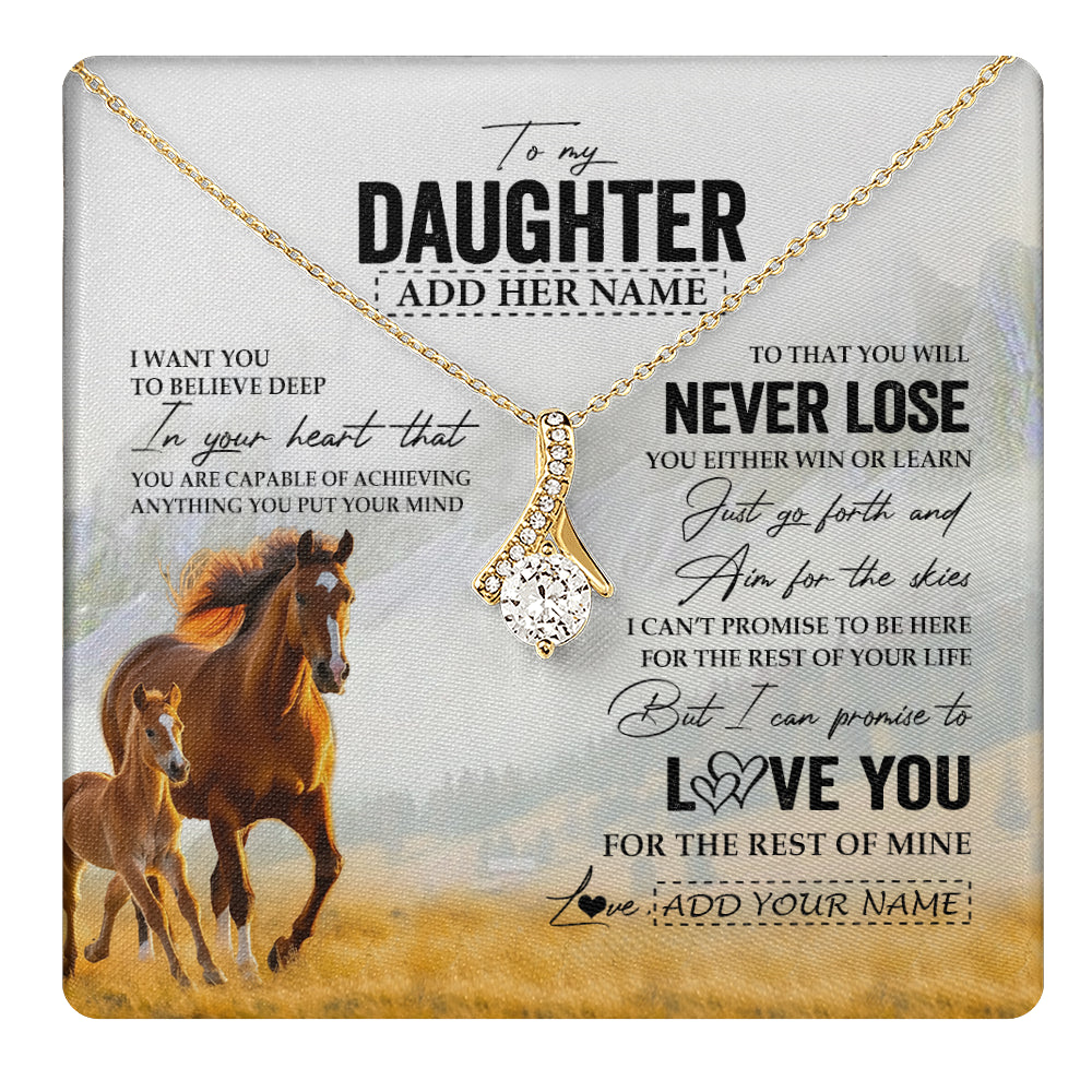 Alluring Beauty Necklace 18K Yellow Gold Finish | 1 | Personalized To My Daughter Necklace From Mom Dad Mother You Will Never Lose Horse Daughter Birthday Gifts Graduation Christmas Custom Gift Box Message Card | teecentury