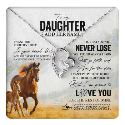 Forever Love Necklace 14K White Gold Finish | 1 | Personalized To My Daughter Necklace From Mom Dad Mother You Will Never Lose Horse Daughter Birthday Gifts Graduation Christmas Custom Gift Box Message Card | teecentury