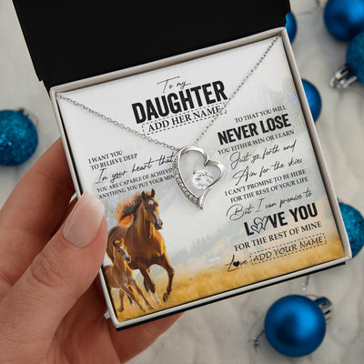 Forever Love Necklace 14K White Gold Finish | 2 | Personalized To My Daughter Necklace From Mom Dad Mother You Will Never Lose Horse Daughter Birthday Gifts Graduation Christmas Custom Gift Box Message Card | teecentury