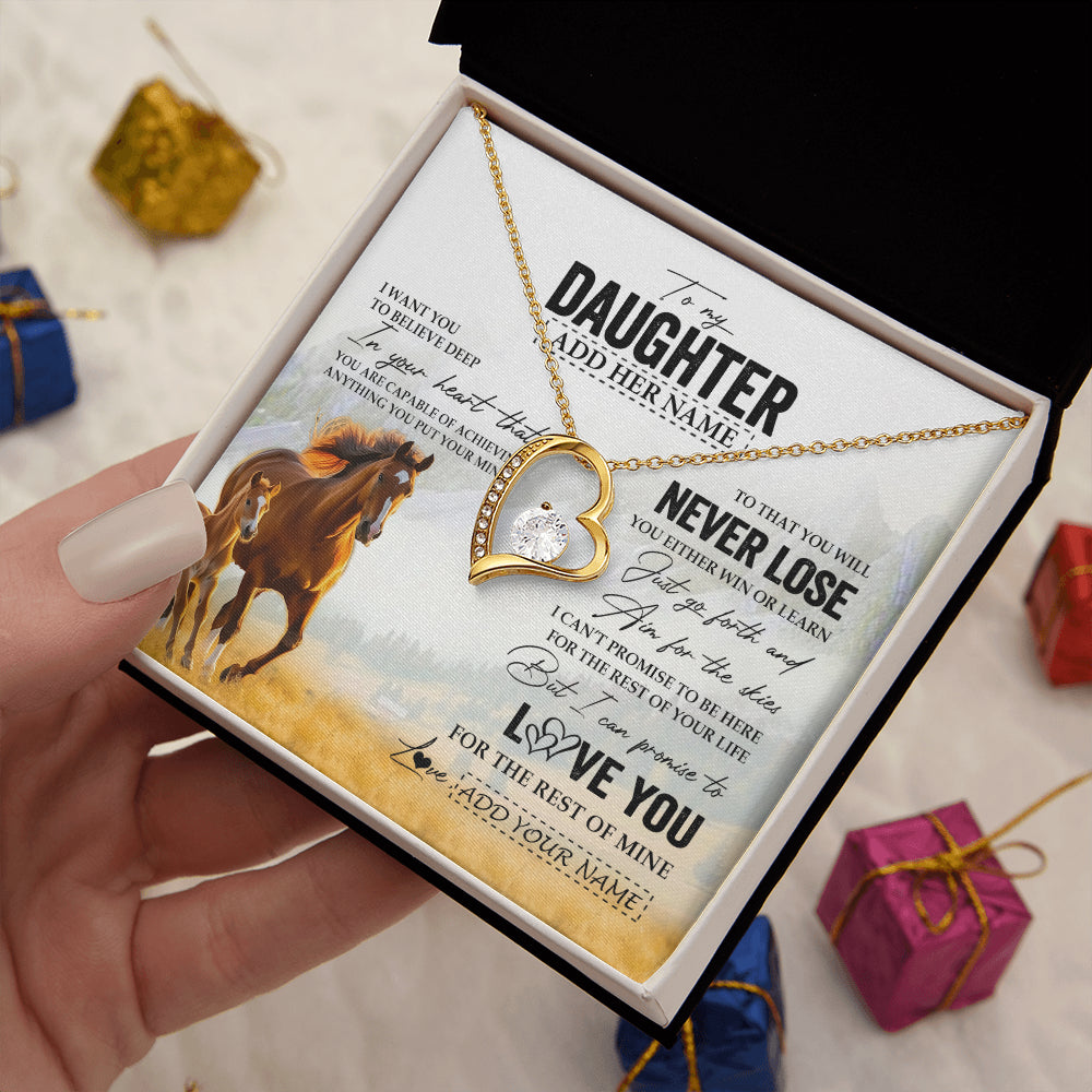 Forever Love Necklace 18K Yellow Gold Finish | 2 | Personalized To My Daughter Necklace From Mom Dad Mother You Will Never Lose Horse Daughter Birthday Gifts Graduation Christmas Custom Gift Box Message Card | teecentury