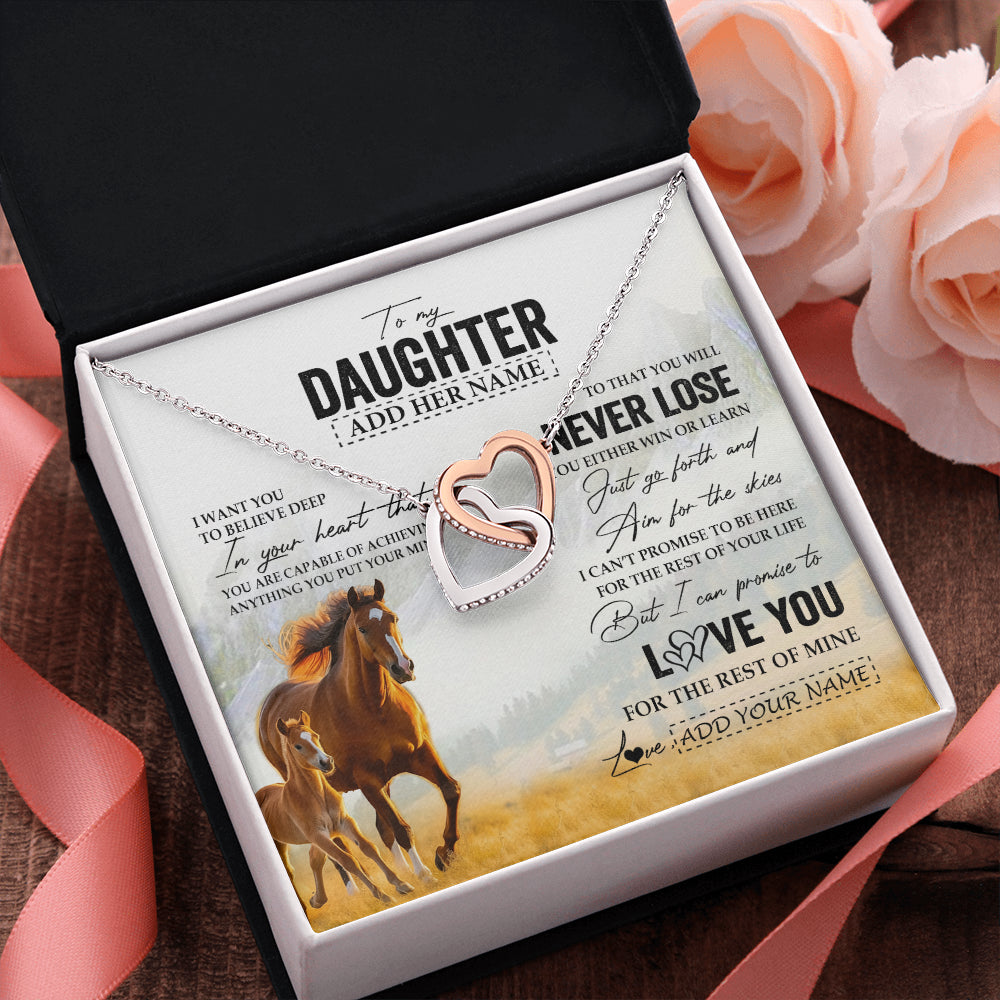 Interlocking Hearts Necklace Stainless Steel & Rose Gold Finish | 2 | Personalized To My Daughter Necklace From Mom Dad Mother You Will Never Lose Horse Daughter Birthday Gifts Graduation Christmas Custom Gift Box Message Card | teecentury