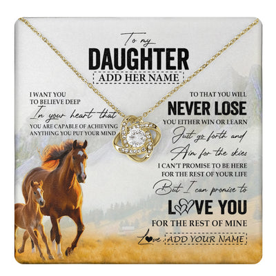Love Knot Necklace 18K Yellow Gold Finish | 1 | Personalized To My Daughter Necklace From Mom Dad Mother You Will Never Lose Horse Daughter Birthday Gifts Graduation Christmas Custom Gift Box Message Card | teecentury
