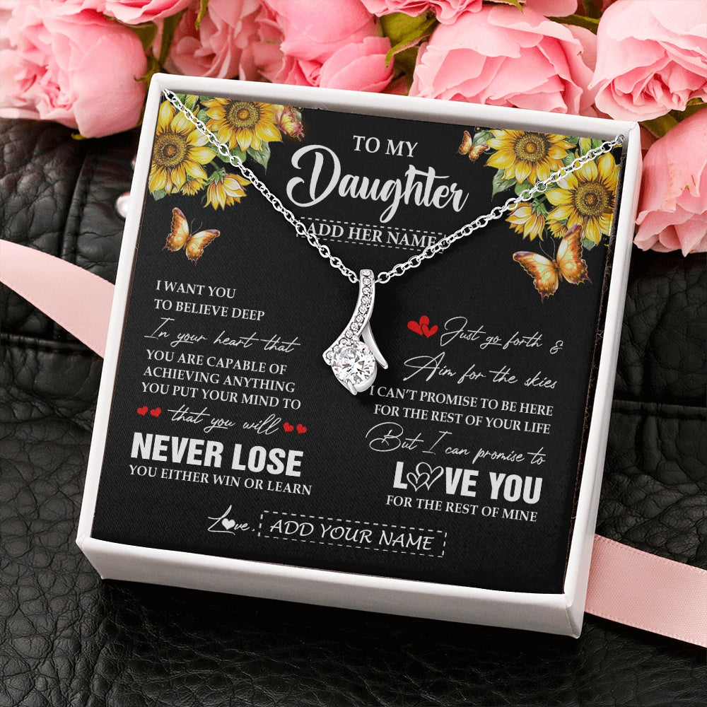 Alluring Beauty Necklace 14K White Gold Finish | 2 | Personalized To My Daughter Necklace From Mom Dad Mother You Will Never Lose Sunflower Daughter Birthday Gifts Graduation Christmas Gift Box Message Card | teecentury.myshopify