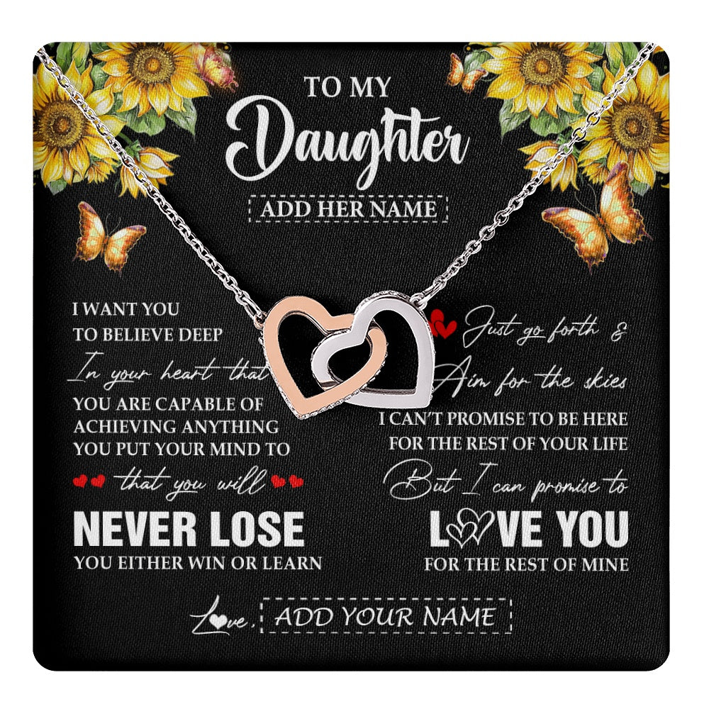 Interlocking Hearts Necklace Stainless Steel & Rose Gold Finish | 1 | Personalized To My Daughter Necklace From Mom Dad Mother You Will Never Lose Sunflower Daughter Birthday Gifts Graduation Christmas Gift Box Message Card | teecentury.myshopify