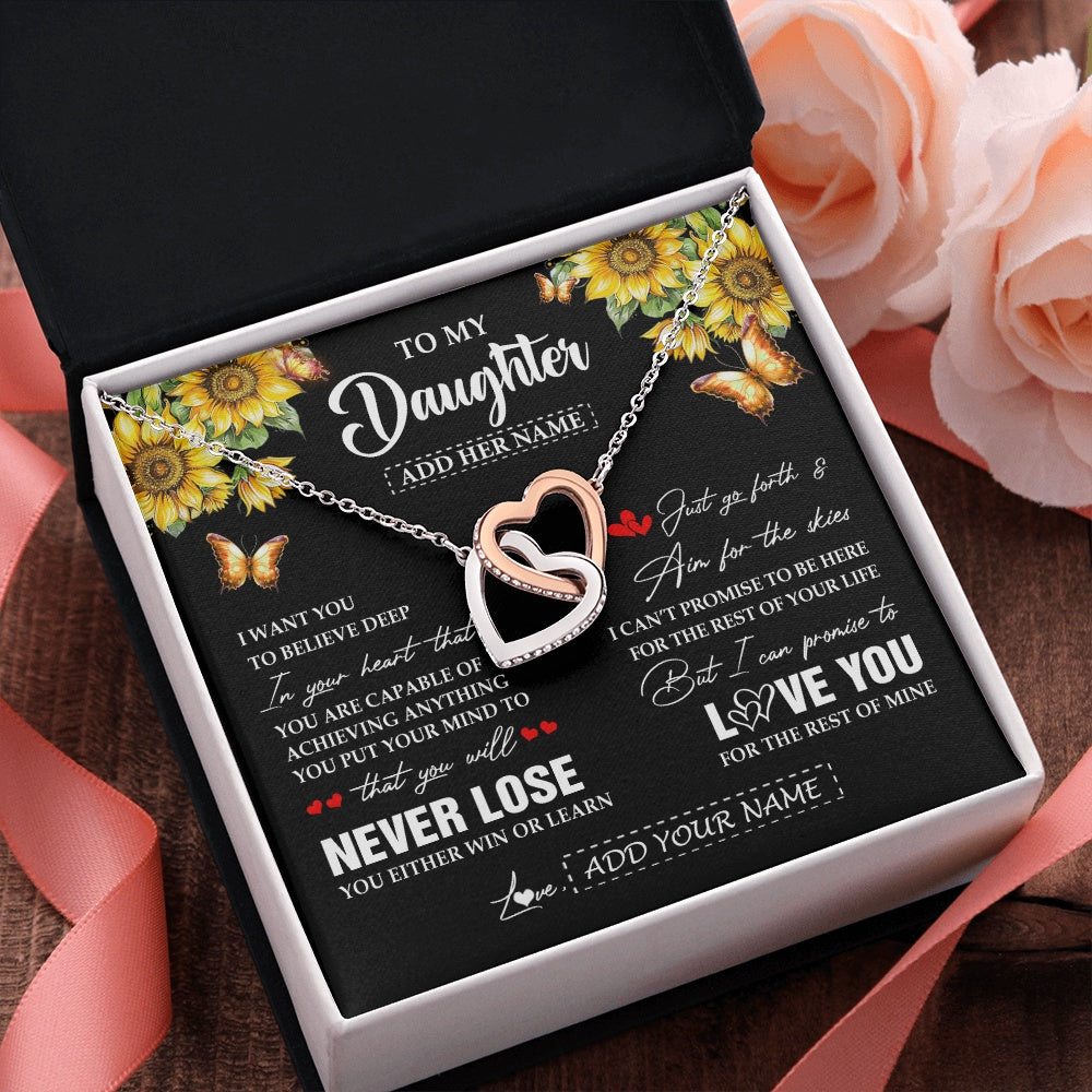 Interlocking Hearts Necklace Stainless Steel & Rose Gold Finish | 2 | Personalized To My Daughter Necklace From Mom Dad Mother You Will Never Lose Sunflower Daughter Birthday Gifts Graduation Christmas Gift Box Message Card | teecentury.myshopify