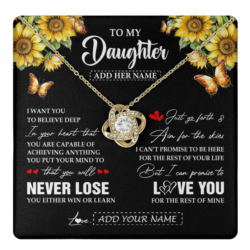 Love Knot Necklace 18K Yellow Gold Finish | 1 | Personalized To My Daughter Necklace From Mom Dad Mother You Will Never Lose Sunflower Daughter Birthday Gifts Graduation Christmas Gift Box Message Card | teecentury.myshopify