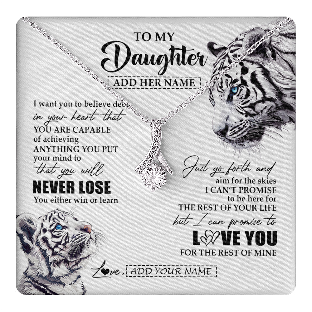 Alluring Beauty Necklace 14K White Gold Finish | 1 | Personalized To My Daughter Necklace From Mom Dad Mother You Will Never Lose White Tiger Daughter Birthday Gifts Graduation Christmas Gift Box Message Card | teecentury