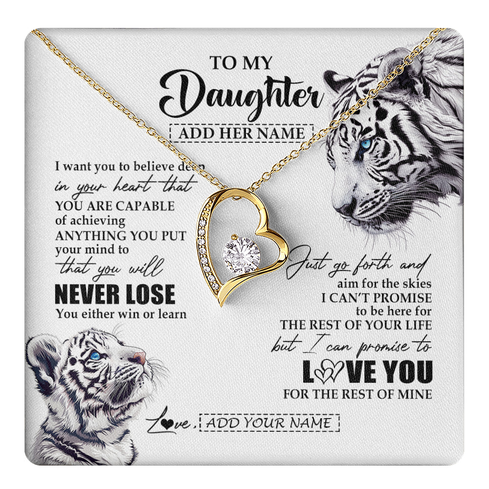 Forever Love Necklace 18K Yellow Gold Finish | 1 | Personalized To My Daughter Necklace From Mom Dad Mother You Will Never Lose White Tiger Daughter Birthday Gifts Graduation Christmas Gift Box Message Card | teecentury