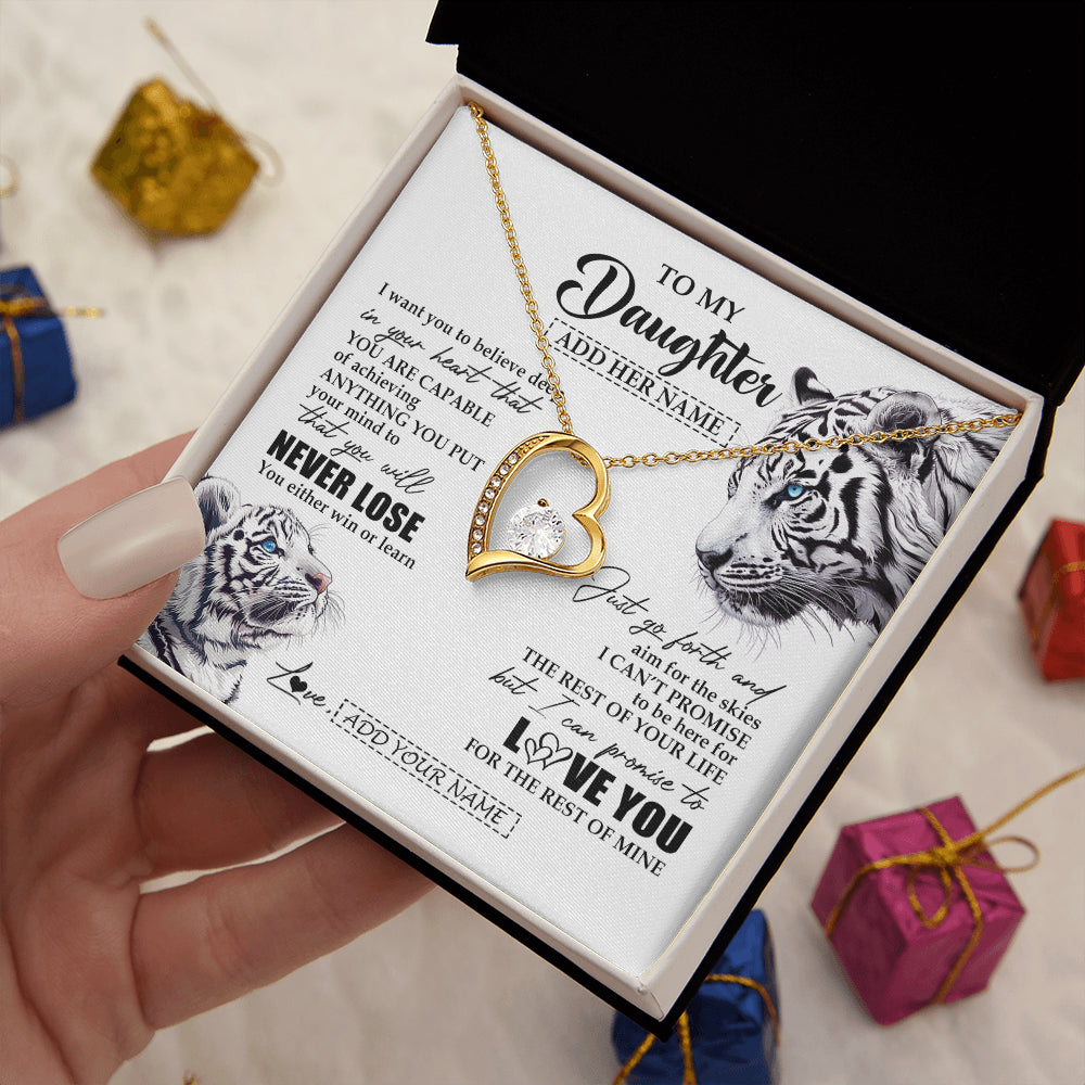 Forever Love Necklace 18K Yellow Gold Finish | 2 | Personalized To My Daughter Necklace From Mom Dad Mother You Will Never Lose White Tiger Daughter Birthday Gifts Graduation Christmas Gift Box Message Card | teecentury