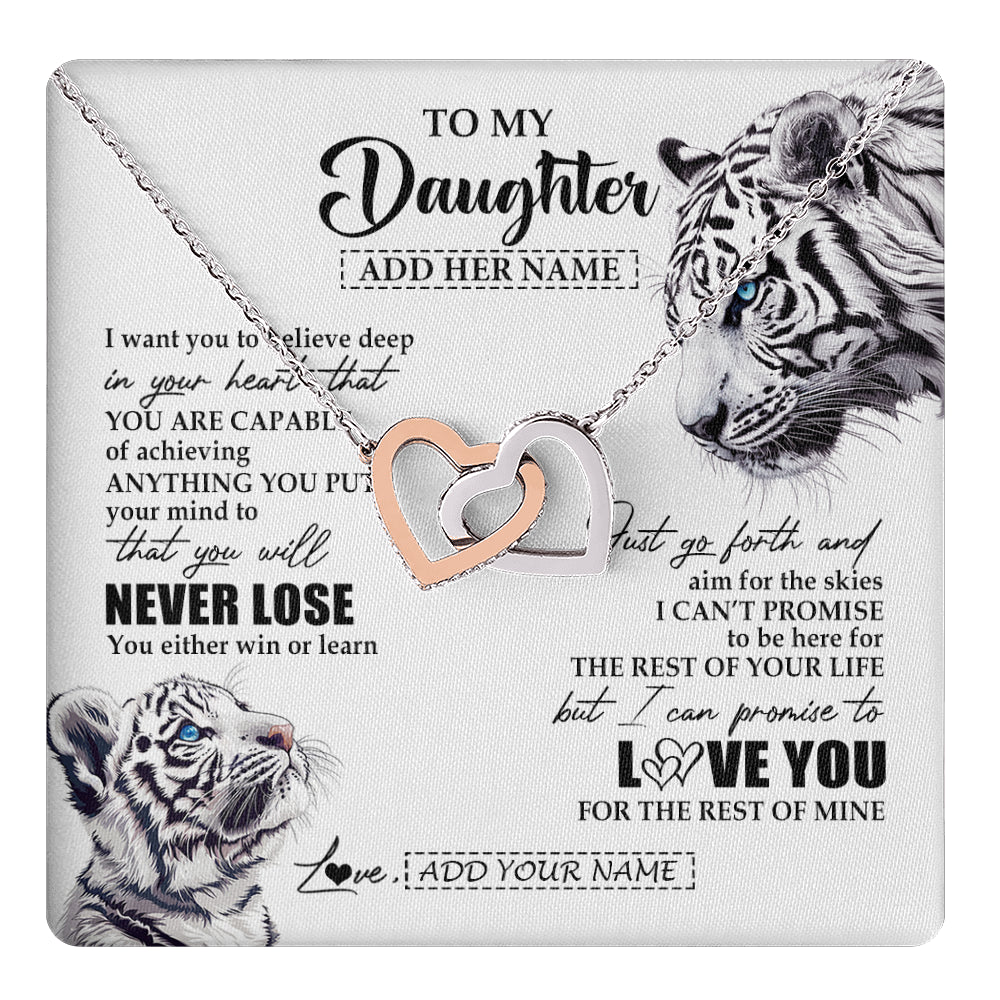Interlocking Hearts Necklace Stainless Steel & Rose Gold Finish | 1 | Personalized To My Daughter Necklace From Mom Dad Mother You Will Never Lose White Tiger Daughter Birthday Gifts Graduation Christmas Gift Box Message Card | teecentury