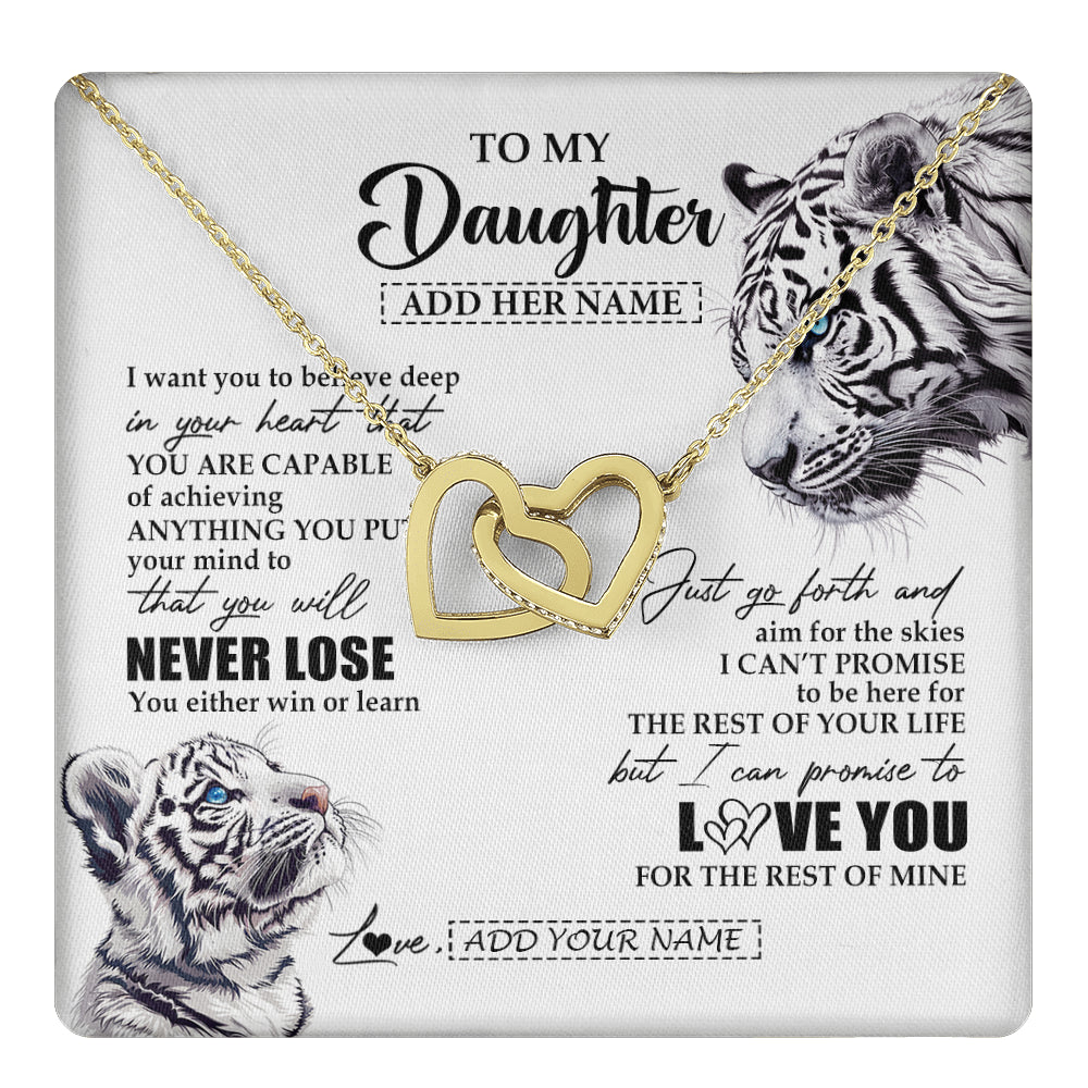 Interlocking Hearts Necklace 18K Yellow Gold Finish | 1 | Personalized To My Daughter Necklace From Mom Dad Mother You Will Never Lose White Tiger Daughter Birthday Gifts Graduation Christmas Gift Box Message Card | teecentury