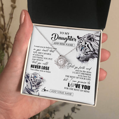 Love Knot Necklace 14K White Gold Finish | 2 | Personalized To My Daughter Necklace From Mom Dad Mother You Will Never Lose White Tiger Daughter Birthday Gifts Graduation Christmas Gift Box Message Card | teecentury