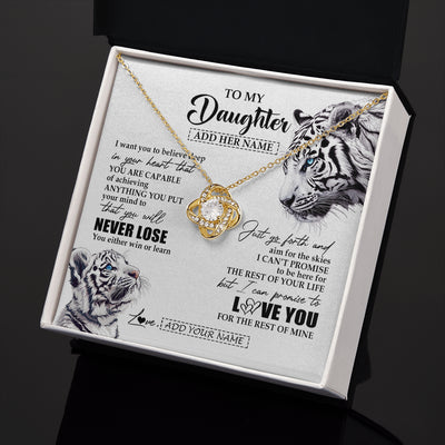 Love Knot Necklace 18K Yellow Gold Finish | 2 | Personalized To My Daughter Necklace From Mom Dad Mother You Will Never Lose White Tiger Daughter Birthday Gifts Graduation Christmas Gift Box Message Card | teecentury