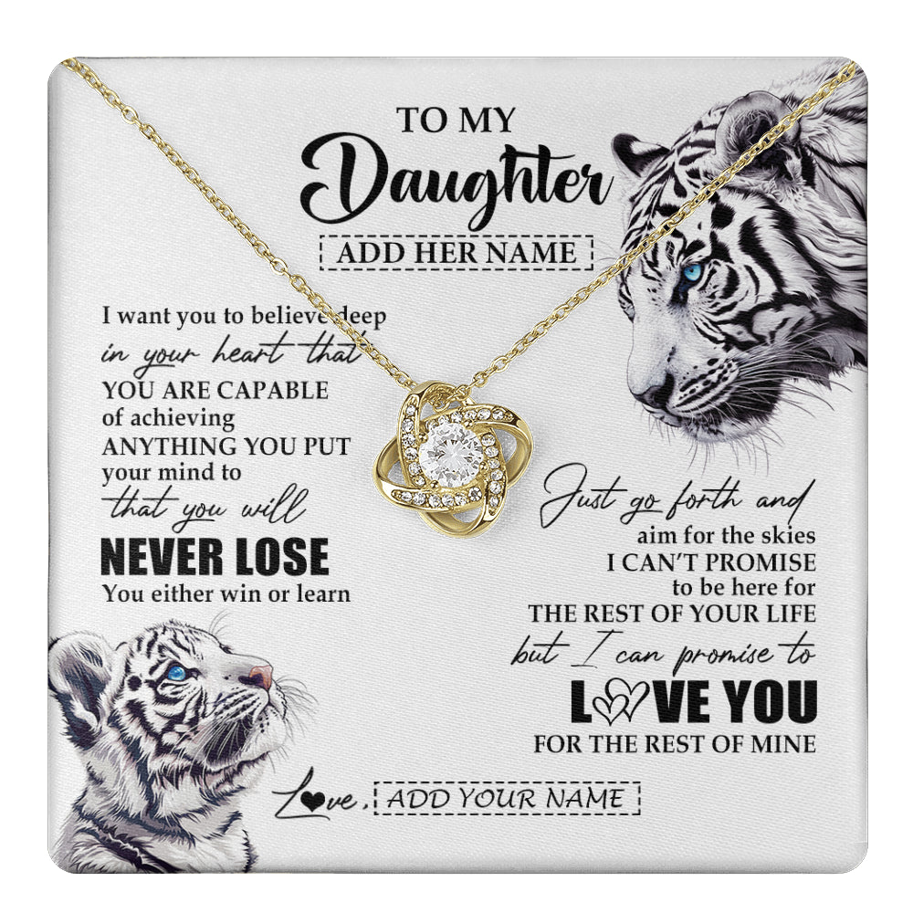 Love Knot Necklace 18K Yellow Gold Finish | 1 | Personalized To My Daughter Necklace From Mom Dad Mother You Will Never Lose White Tiger Daughter Birthday Gifts Graduation Christmas Gift Box Message Card | teecentury