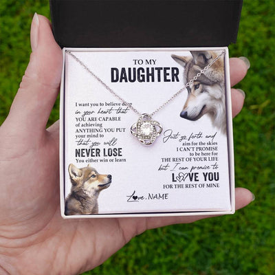 Love Knot Necklace 14K White Gold Finish | 2 | Personalized To My Daughter Necklace From Mom Dad Mother You Will Never Lose Wolf Daughter Birthday Graduation Christmas Customized Gift Box Message Card | teecentury