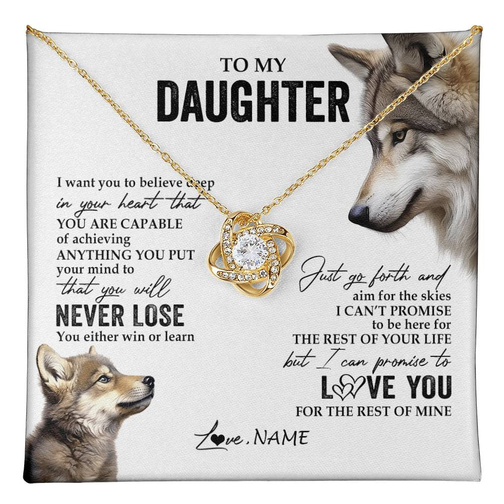 Love Knot Necklace 18K Yellow Gold Finish | 1 | Personalized To My Daughter Necklace From Mom Dad Mother You Will Never Lose Wolf Daughter Birthday Graduation Christmas Customized Gift Box Message Card | teecentury