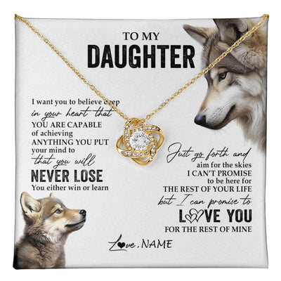 Love Knot Necklace 18K Yellow Gold Finish | 1 | Personalized To My Daughter Necklace From Mom Dad Mother You Will Never Lose Wolf Daughter Birthday Graduation Christmas Customized Gift Box Message Card | teecentury
