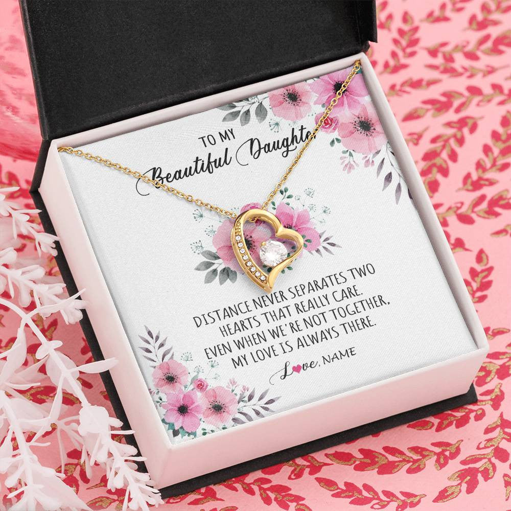 Forever Love Necklace 18K Yellow Gold Finish | Personalized To My Daughter Necklace From Mom Dad My Love Is Always There Daughter Birthday Graduation Christmas Customized Gift Box Message Card | teecentury