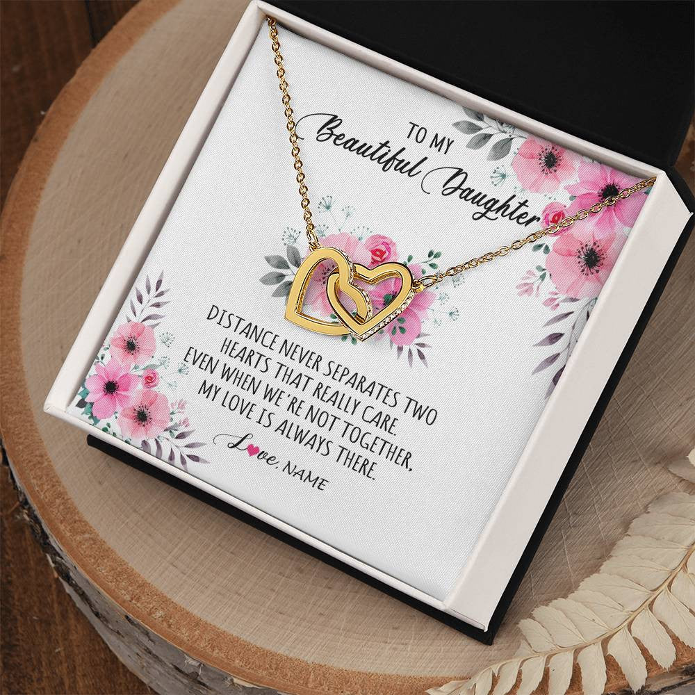 Interlocking Hearts Necklace 18K Yellow Gold Finish | Personalized To My Daughter Necklace From Mom Dad My Love Is Always There Daughter Birthday Graduation Christmas Customized Gift Box Message Card | teecentury