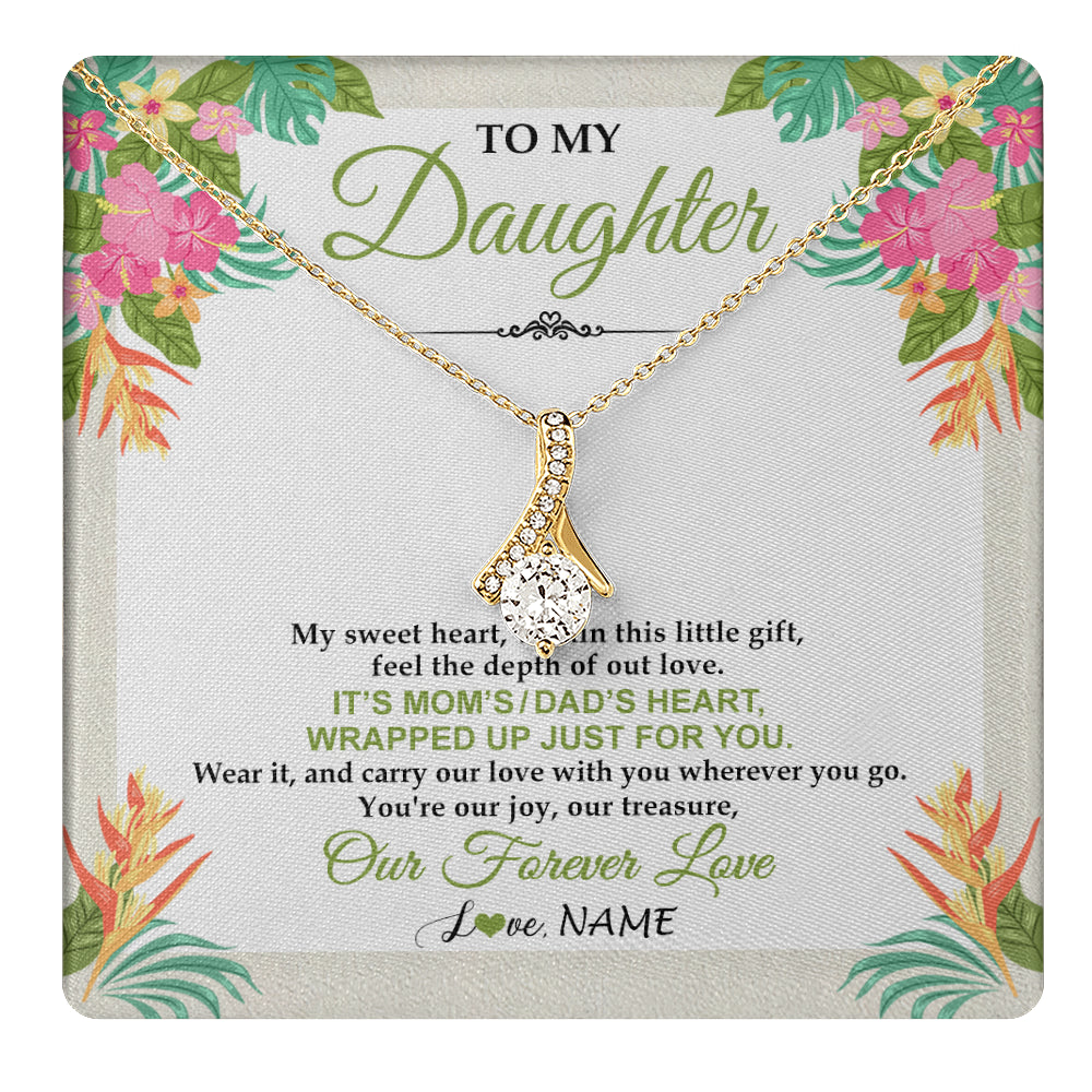 Alluring Beauty Necklace 18K Yellow Gold Finish | 1 | Personalized To My Daughter Necklace From Mom Dad My Sweet Heart Birthday Gift For Daughter Valentine's Day Christmas Graduation Gift Box Message Card | teecentury