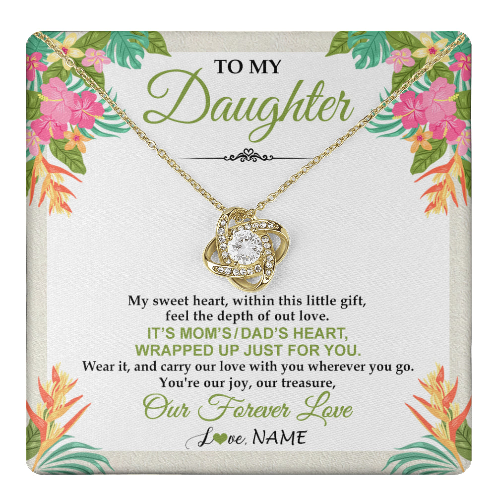 Love Knot Necklace 18K Yellow Gold Finish | 1 | Personalized To My Daughter Necklace From Mom Dad My Sweet Heart Birthday Gift For Daughter Valentine's Day Christmas Graduation Gift Box Message Card | teecentury