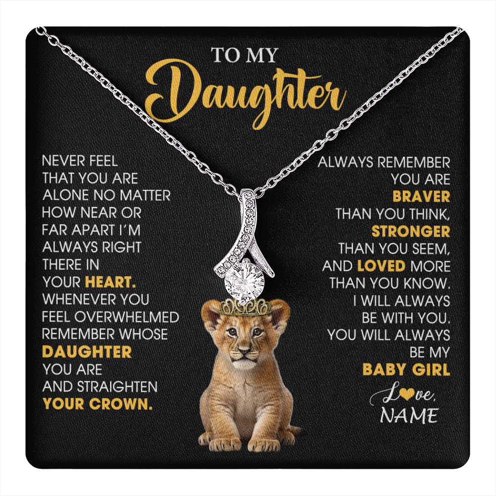 Alluring Beauty Necklace 14K White Gold Finish | 1 | Personalized To My Daughter Necklace From Mom Dad Never Feel You Are Alone Lion Birthday Gift Daughter Valentine's Day Christmas Gift Box Message Card | teecentury