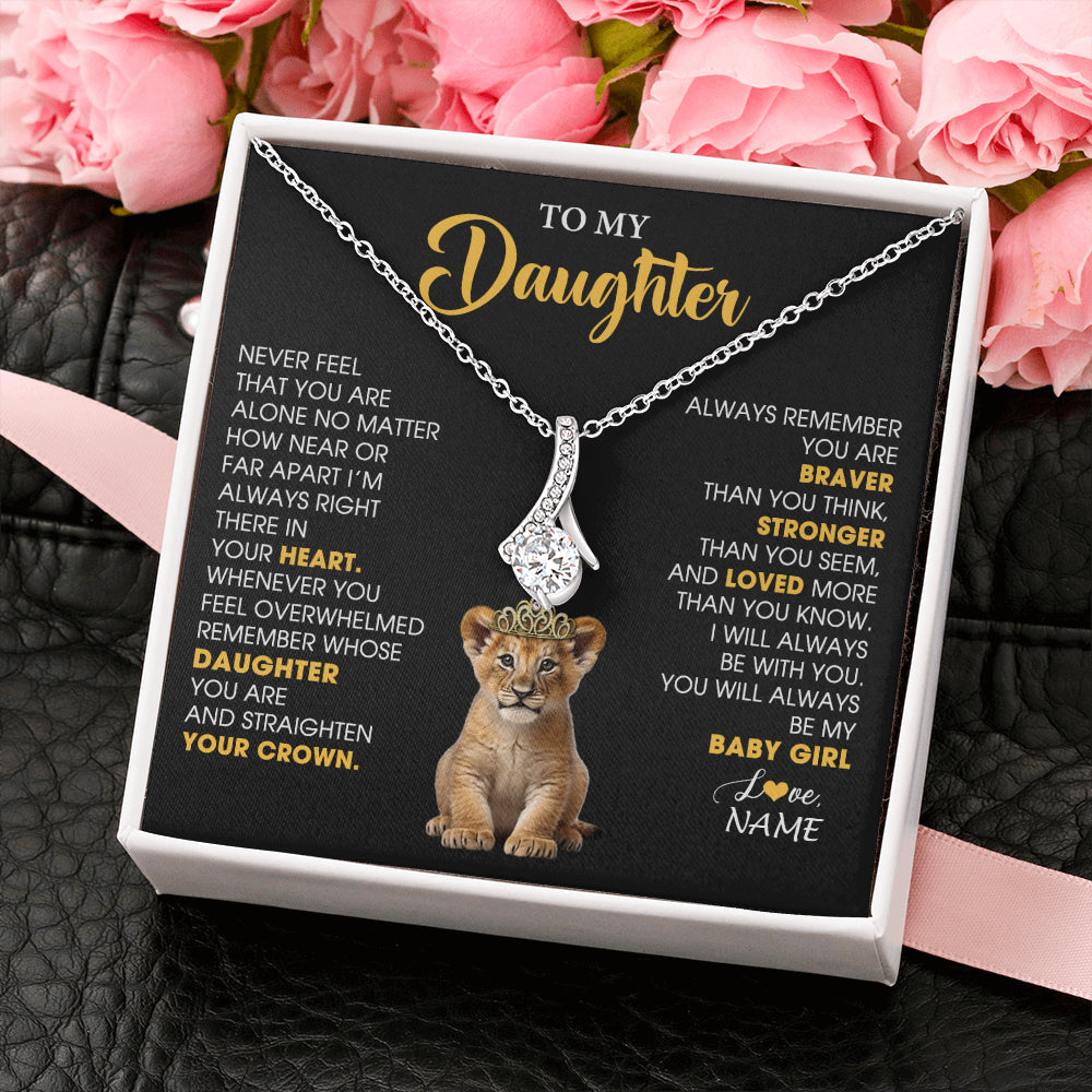Alluring Beauty Necklace 14K White Gold Finish | 2 | Personalized To My Daughter Necklace From Mom Dad Never Feel You Are Alone Lion Birthday Gift Daughter Valentine's Day Christmas Gift Box Message Card | teecentury