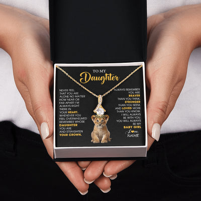 Alluring Beauty Necklace 18K Yellow Gold Finish | 2 | Personalized To My Daughter Necklace From Mom Dad Never Feel You Are Alone Lion Birthday Gift Daughter Valentine's Day Christmas Gift Box Message Card | teecentury
