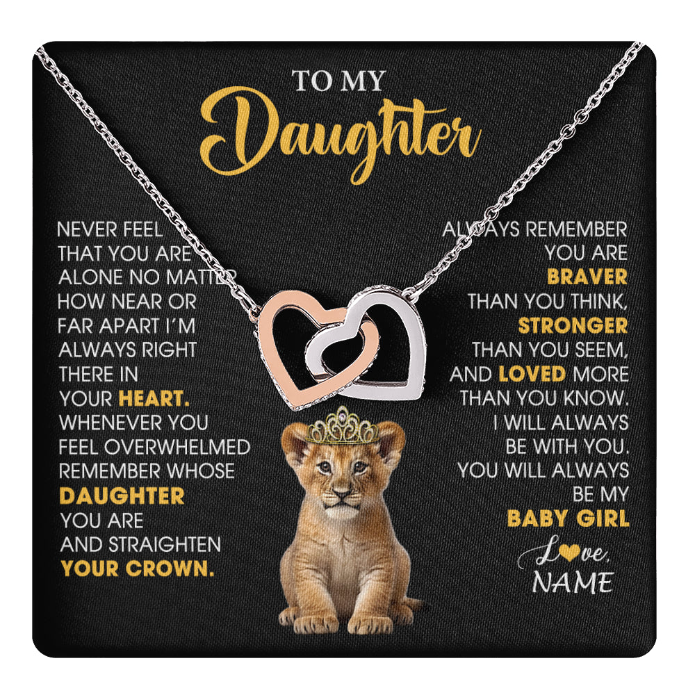 Interlocking Hearts Necklace Stainless Steel & Rose Gold Finish | 1 | Personalized To My Daughter Necklace From Mom Dad Never Feel You Are Alone Lion Birthday Gift Daughter Valentine's Day Christmas Gift Box Message Card | teecentury