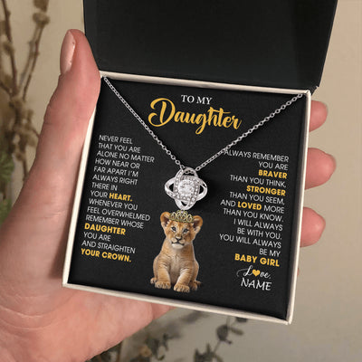Love Knot Necklace 14K White Gold Finish | 2 | Personalized To My Daughter Necklace From Mom Dad Never Feel You Are Alone Lion Birthday Gift Daughter Valentine's Day Christmas Gift Box Message Card | teecentury