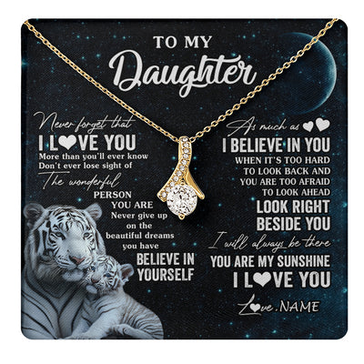 Alluring Beauty Necklace 18K Yellow Gold Finish | 1 | Personalized To My Daughter Necklace From Mom Dad Never Forget I Love You White Tiger Daughter Birthday Graduation Christmas Customized Gift Box Message Card | teecentury