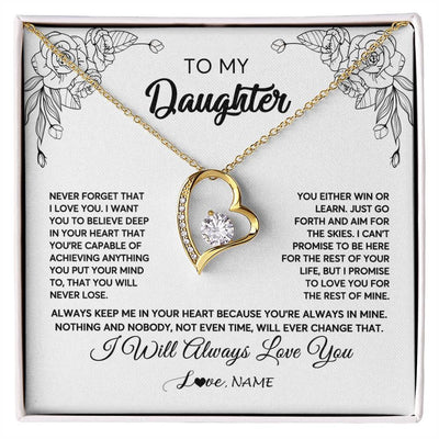 Forever Love Necklace 18K Yellow Gold Finish | Personalized To My Daughter Necklace From Mom Dad Never Forget That I Love You Daughter Birthday Christmas Jewelry Pendant Customized Gift Box Message Card | teecentury
