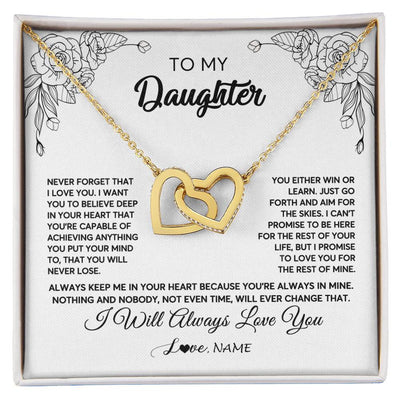 Interlocking Hearts Necklace 18K Yellow Gold Finish | Personalized To My Daughter Necklace From Mom Dad Never Forget That I Love You Daughter Birthday Christmas Jewelry Pendant Customized Gift Box Message Card | teecentury