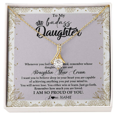 Alluring Beauty Necklace 18K Yellow Gold Finish | Personalized To My Daughter Necklace From Mom Dad Straighten Your Crown Daughter Birthday Christmas Graduation Jewelry Customized Gift Box Message Card | teecentury