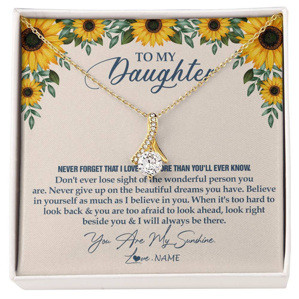 Alluring Beauty Necklace 18K Yellow Gold Finish | Personalized To My Daughter Necklace From Mom Dad Sunflower You Are My Sunshine Daughter Jewelry Graduation Birthday Christmas Customized Gift Box Message Card | teecentury