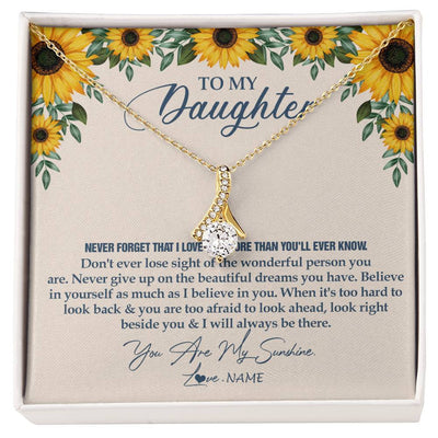 Alluring Beauty Necklace 18K Yellow Gold Finish | Personalized To My Daughter Necklace From Mom Dad Sunflower You Are My Sunshine Daughter Jewelry Graduation Birthday Christmas Customized Gift Box Message Card | teecentury
